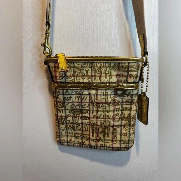 COACH Tattersall Graffiti Swingpack Crossbody Bag Heritage Purse Metal G… - Picture 2 of 11